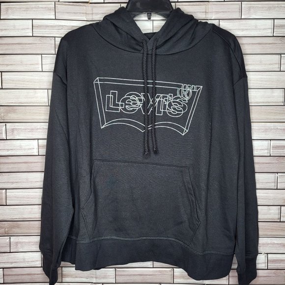 NWT Levi's Women's Graphic Standard Hoodie - Batwing 3D Shine Caviar - 1X - Picture 1 of 15